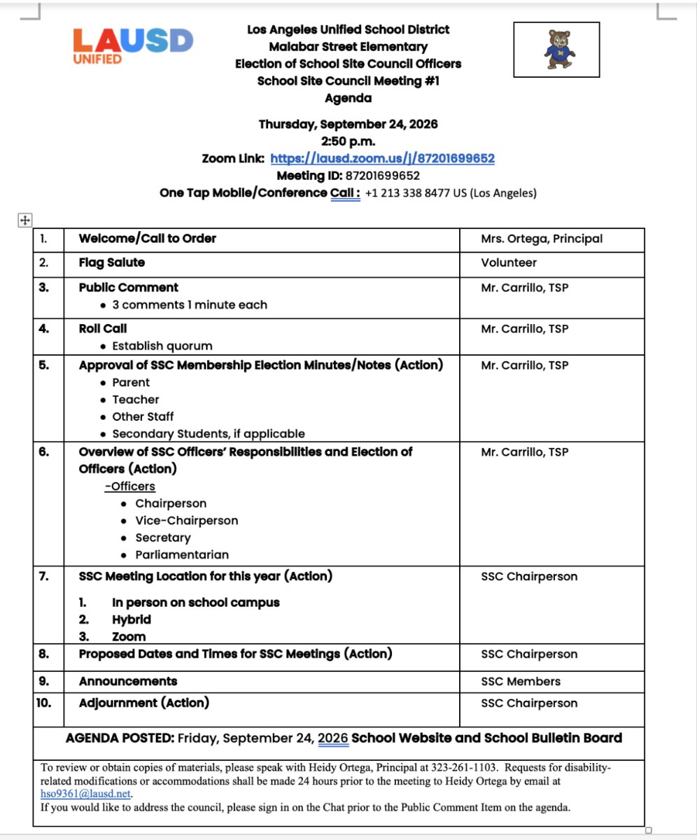 SSC Agenda
